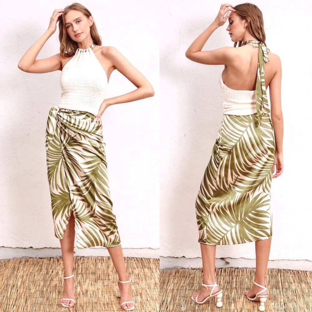 NEW NWT Dress Forum Palm Fronds Tropical Adventures Sarong Wrap Midi‎ Skirt - M